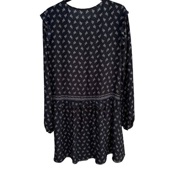 Max Studio Black Boho Long-Sleeve Lace-Up Floral Print Ruffle Trim Tassel Dress - Picture 7 of 14